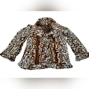 Vintage Damselle New York Faux Fur Animal Print Luxury Ruffled Jacket Large